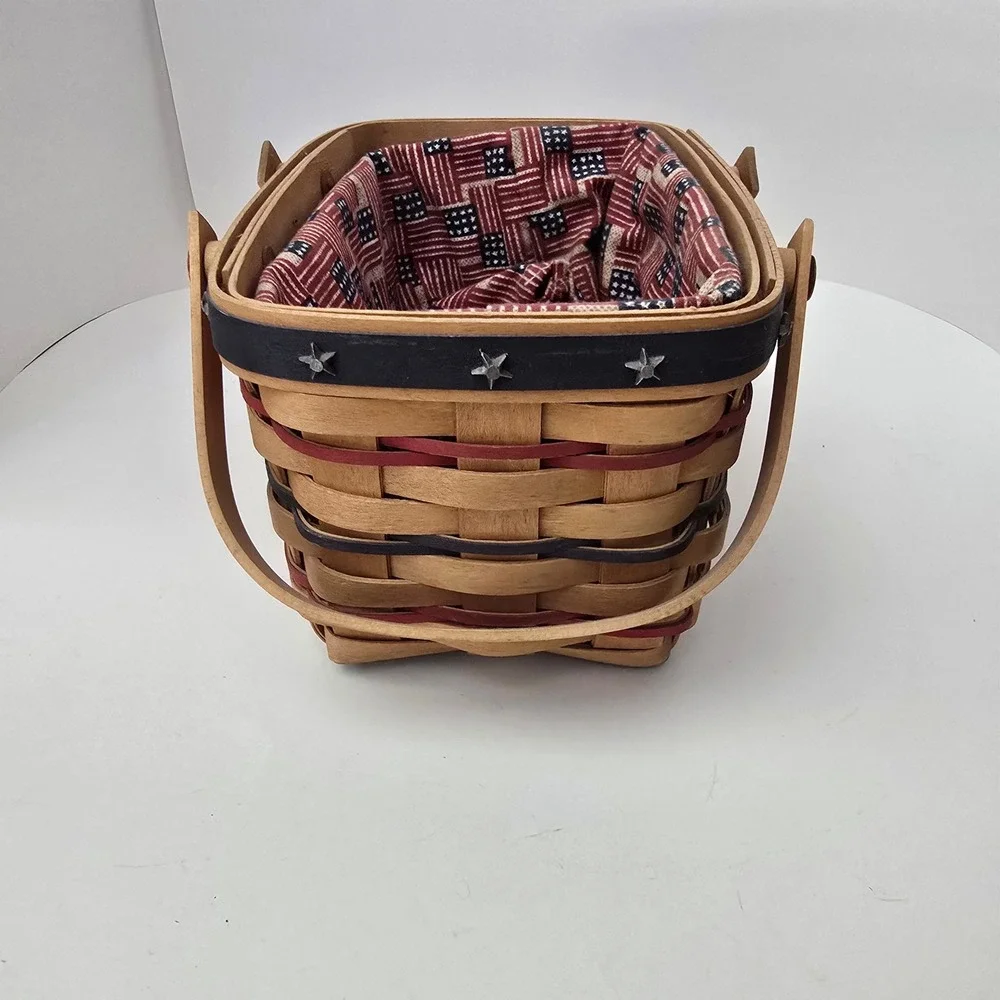 Longaberger 2002 Bee Basket Old Glory Drawstring Liner Family Signatures